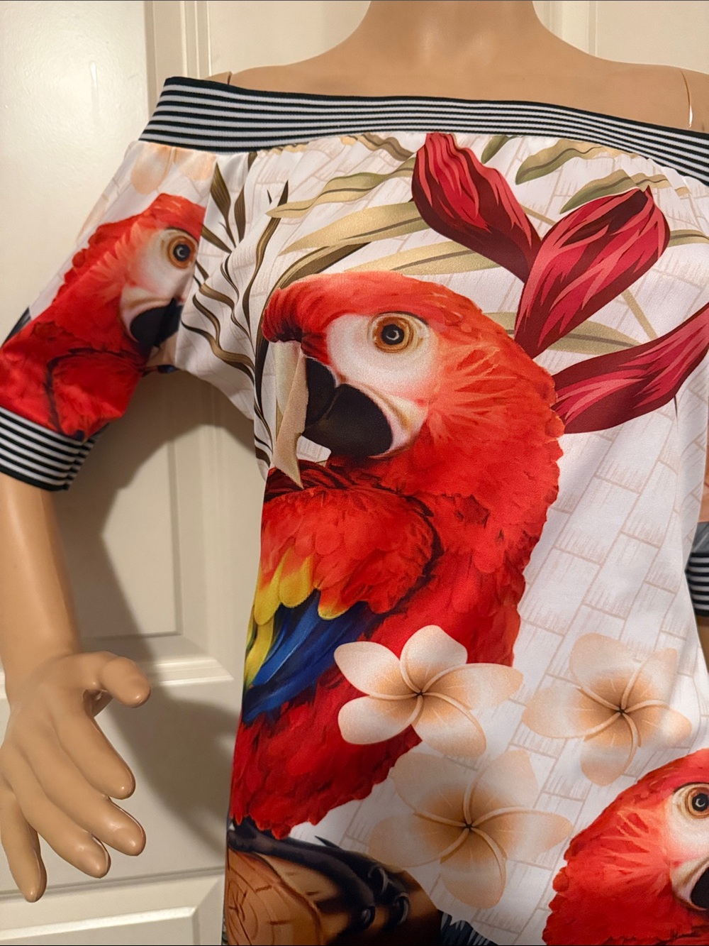Tropical Parrot Print Off-Shoulder Dress Mini Dress - Picture 8 of 9
